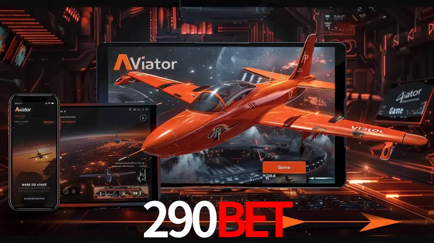 Apresentação tecnológica do jogo Aviator com um avião saindo da tela de um tablet, demonstrando a experiência imersiva em múltiplos dispositivos no 290bet.