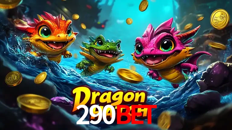 Arte promocional do jogo Dragon Hatch com três adoráveis dragões bebês nadando entre moedas de ouro, um dos slots mais divertidos para jogar no cassino 290bet.