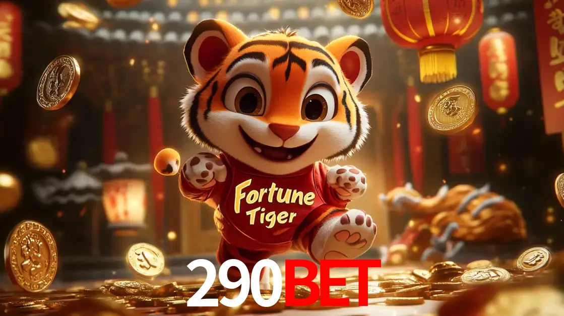 O alegre personagem do Fortune Tiger correndo sobre um caminho de moedas de ouro, simbolizando os grandes prêmios e a diversão do popular jogo de slot do 290bet.